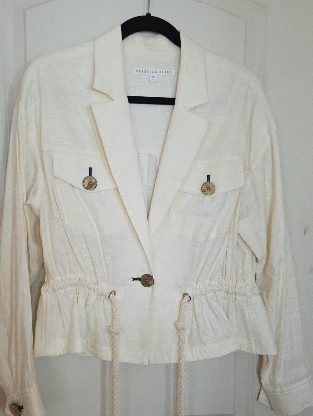 Veronica Beard Ivory Drawstring Waist Blazer